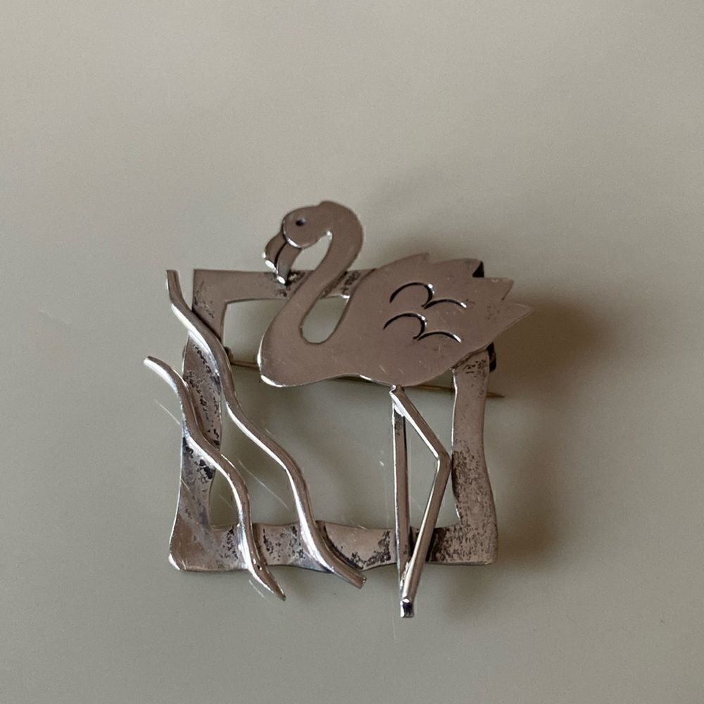 Vintage sterling silver  flamingo pin